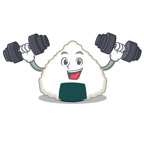 Fitness Gaya kartun karakter Onigiri - Stok Vektor