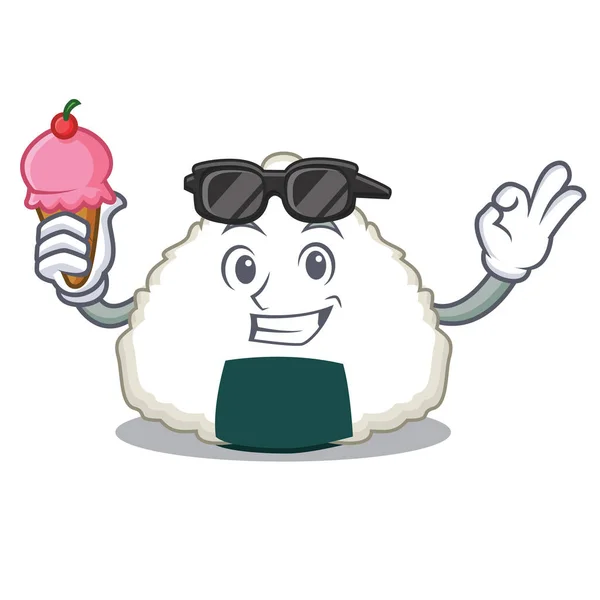 Dengan es krim gaya kartun karakter Onigiri - Stok Vektor
