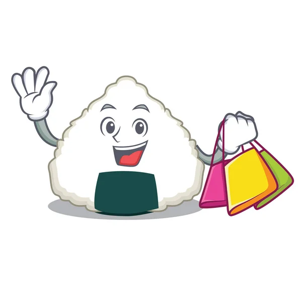 Shopping onigiri Charakter Cartoon-Stil — Stockvektor