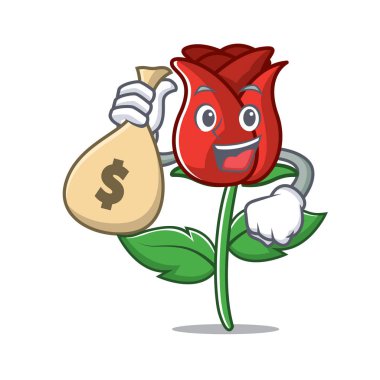 Para çantası kırmızı gül karakter karikatür ile