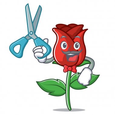 Kuaför kırmızı gül karakter karikatür