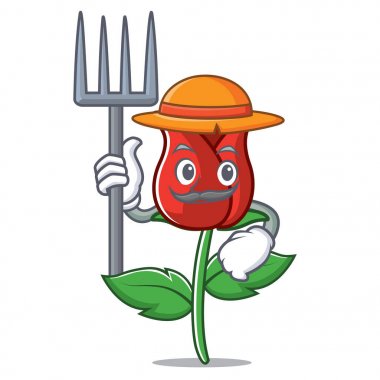 Çiftçi kırmızı gül karakter karikatür