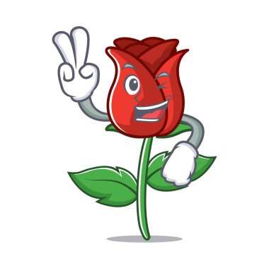 İki parmak kırmızı gül karakter karikatür