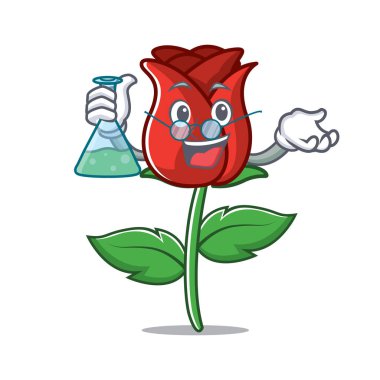 Profesör kırmızı gül karakter karikatür