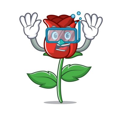 Kırmızı gül karakter karikatür dalış