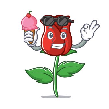 Dondurma kırmızı gül karakter karikatür ile