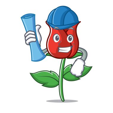 Mimar kırmızı gül karakter karikatür