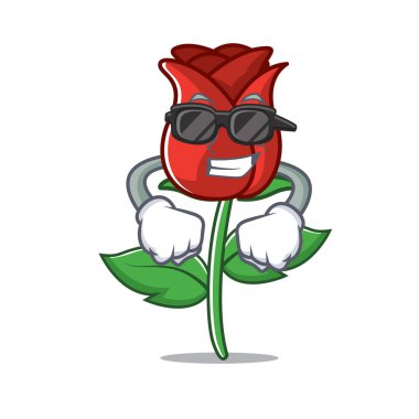 Süper cool kırmızı gül karakter karikatür