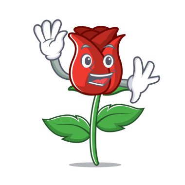 Kırmızı gül karakter karikatür sallayarak