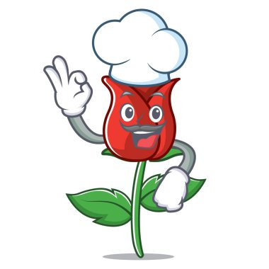 Şef kırmızı gül karakter karikatür