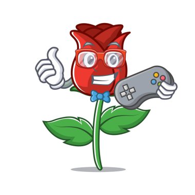 Oyun kırmızı gül maskot çizgi film