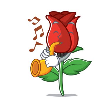 Trompet kırmızı gül maskot karikatür ile
