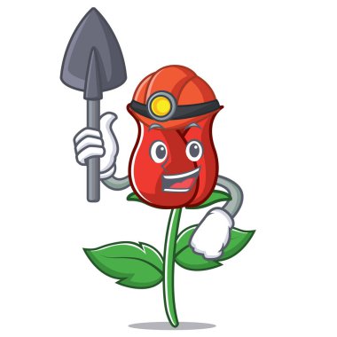 Madenci kırmızı gül maskot çizgi film