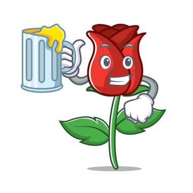 Suyu kırmızı gül maskot karikatür ile