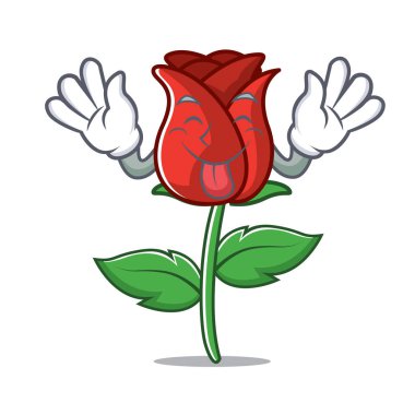 Kırmızı gül maskot karikatür dil