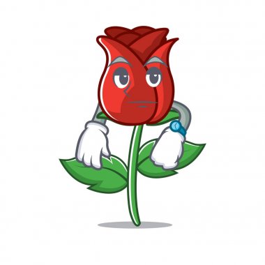 Kırmızı gül maskot karikatür bekliyor