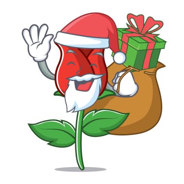 Noel Baba hediye kırmızı gül maskot karikatür ile