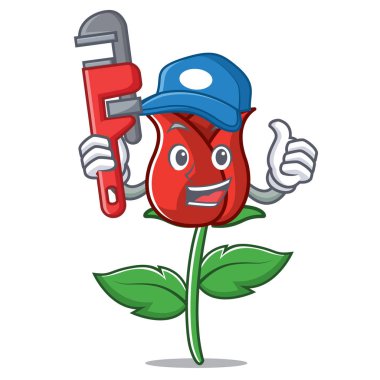 Tesisatçı kırmızı gül maskot çizgi film