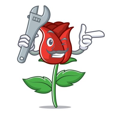 Mekanik kırmızı gül maskot çizgi film