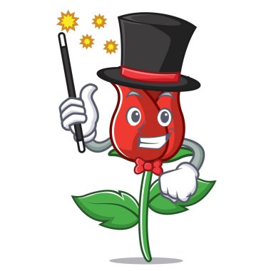 Sihirbaz kırmızı gül maskot çizgi film