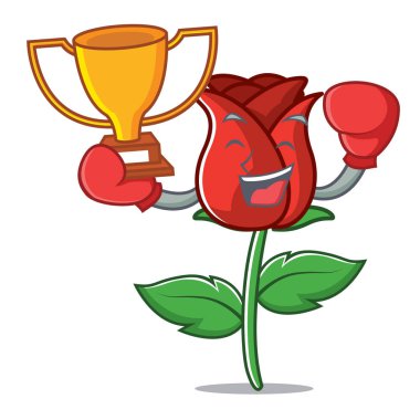 Maskot karikatür boks kazanan kırmızı gül