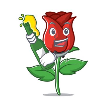 Bira kırmızı gül maskot karikatür ile