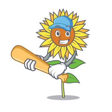 Oyun beysbol ayçiçeği karakter karikatür tarzı
