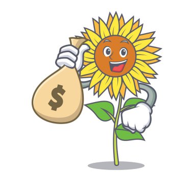 Para çantası ayçiçeği karakter karikatür tarzı ile