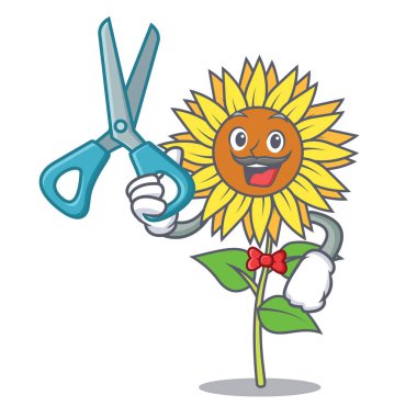 Ayçiçeği karakter karikatür tarzı berber