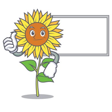 Başparmak yukarıya kurulu ayçiçeği karakter karikatür tarzı ile