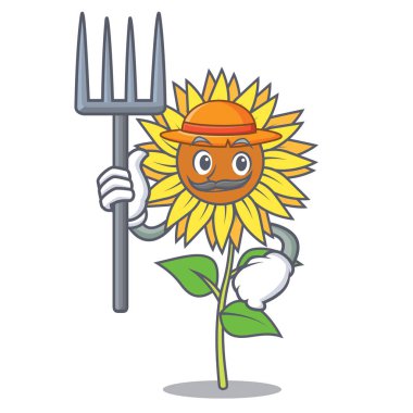 Çiftçi ayçiçeği karakter karikatür tarzı