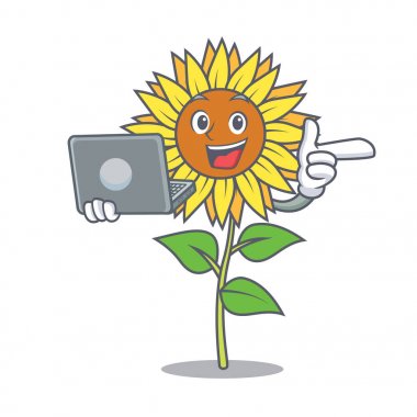 Dizüstü ayçiçeği karakter karikatür tarzı ile