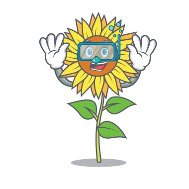 Ayçiçeği karakter karikatür tarzı dalış