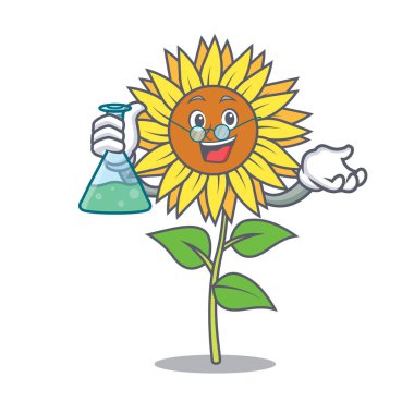 Profesör ayçiçeği karakter karikatür tarzı