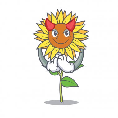Şeytan ayçiçeği maskot karikatür tarzı