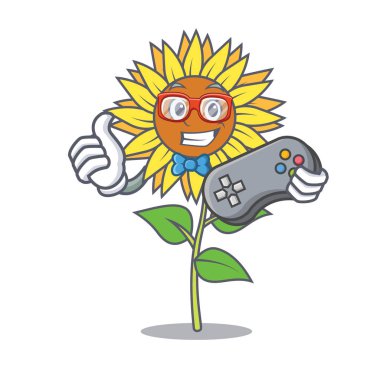 Oyun ayçiçeği maskot karikatür tarzı