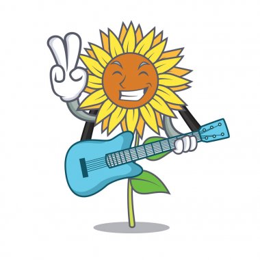 Gitar ayçiçeği maskot karikatür tarzı ile