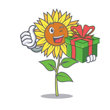 Hediye ayçiçeği maskot karikatür tarzı ile