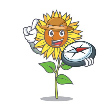 Explorer ayçiçeği maskot karikatür tarzı