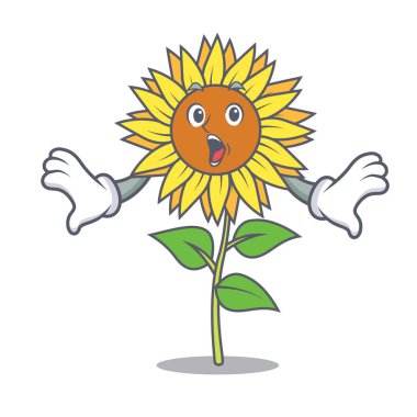 Sürpriz ayçiçeği maskot karikatür tarzı