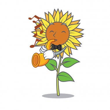 Trompet ayçiçeği maskot karikatür tarzı ile