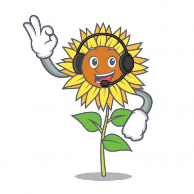 Kulaklık ayçiçeği maskot karikatür tarzı ile