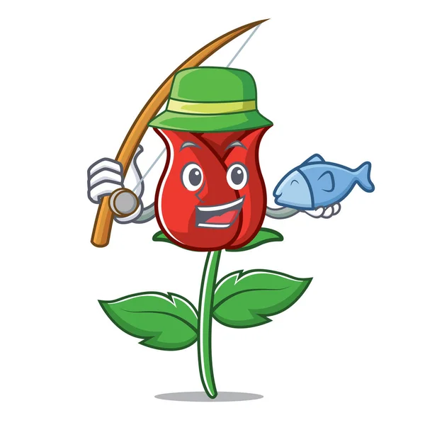 钓鱼红玫瑰吉祥物卡通 — 图库矢量图片