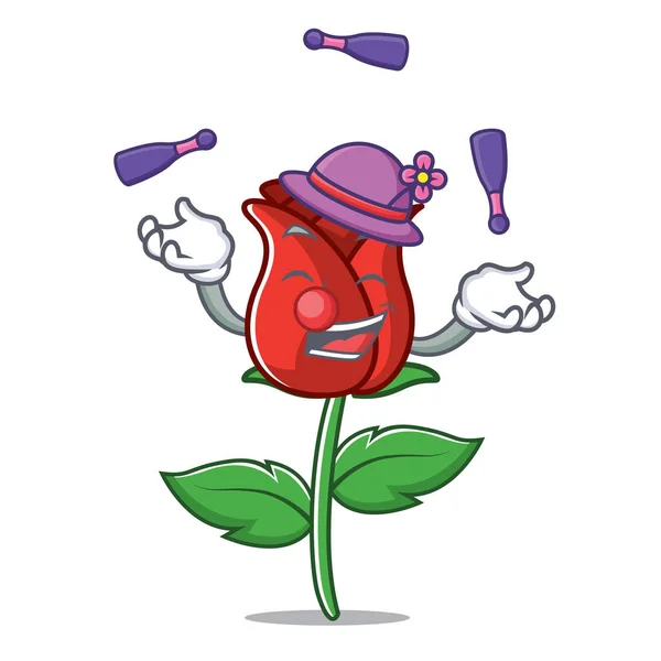 Żonglerka kreskówka maskotka Róża czerwony — Wektor stockowy
