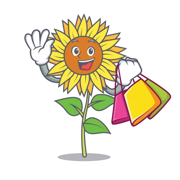 Shopping Sonnenblume Charakter Cartoon-Stil — Stockvektor