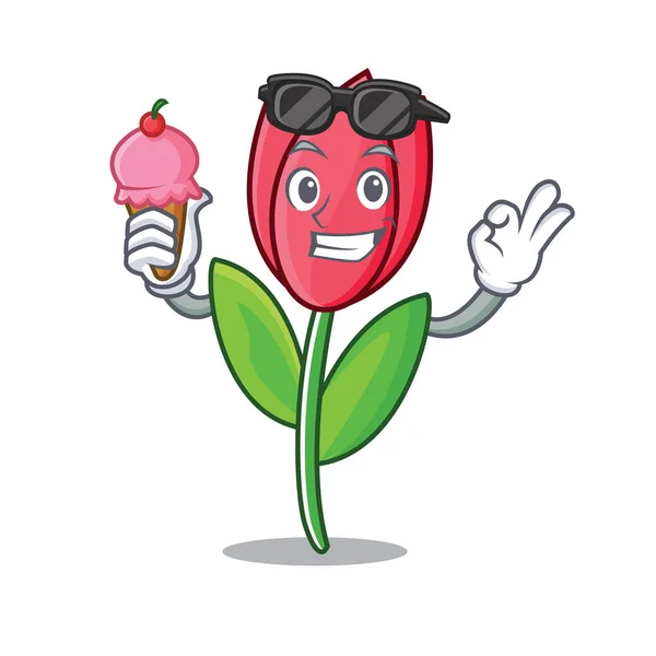 Con helado tulipán carácter estilo de dibujos animados — Vector de stock