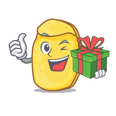 Hediye patates cipsi maskot karikatür ile
