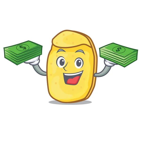Med pengar potatischips maskot tecknad — Stock vektor