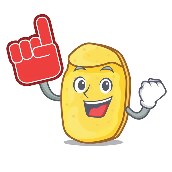 Pěnové kreslený maskot prst bramborové lupínky — Stockový vektor