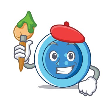 Sanatçı giyim düğmesini karakter karikatür